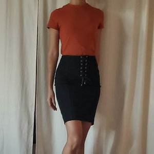 Express black pencil skirt with corset detail